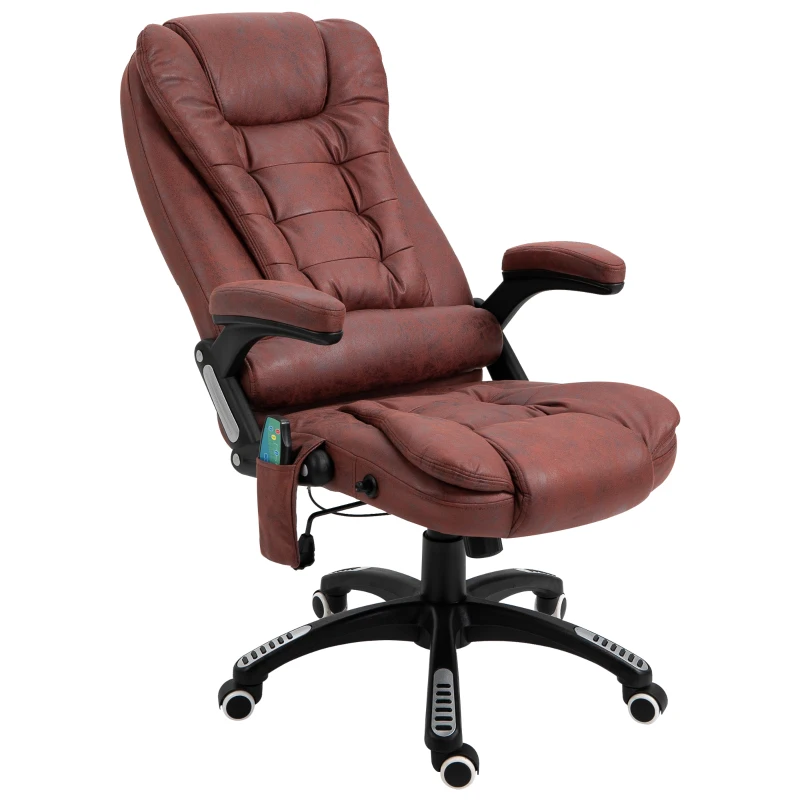 Vinsetto 6 Point Vibration Massage Office Chair with Heat, High Back Executive Office Chair with Padded Armrests, Microfiber Reclining Computer Chair, Red