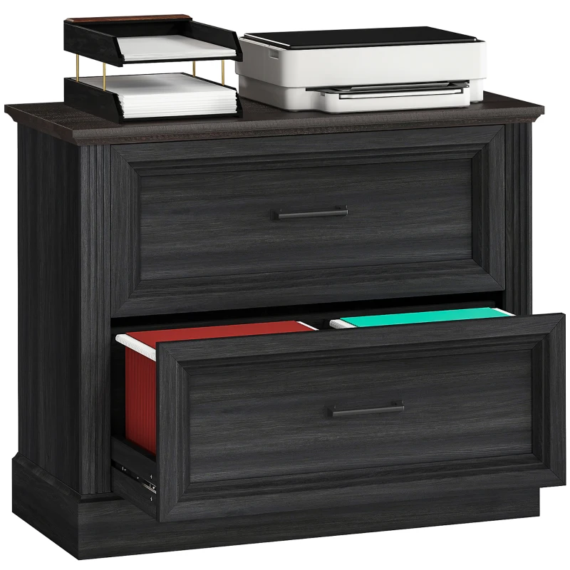 HOMCOM Lateral Filing Cabinet, Farmhouse File Cabinet with 2 Silent Drawers for Letter/A4/Legal Size Files, Black