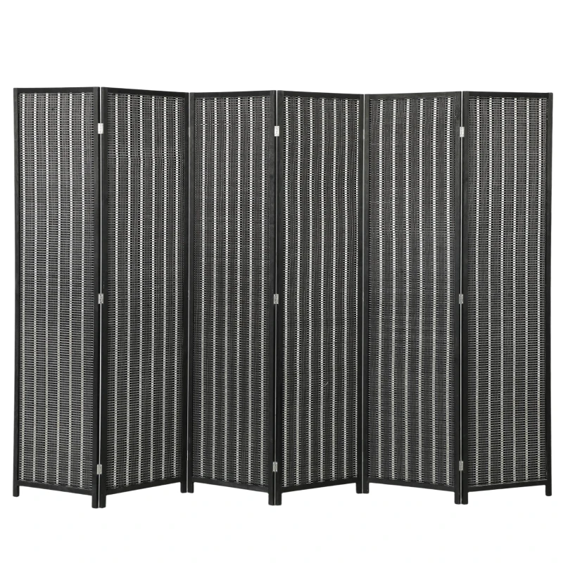 HOMCOM Folding Privacy Screen, 6 Panel Room Divider, Freestanding Partition with Handwoven Bamboo and Pine Wood Frame, Black