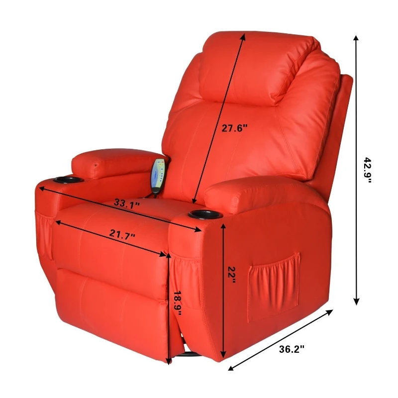 HomCom Faux Leather Heated Massage Recliner Chair with Remote - Bright Red