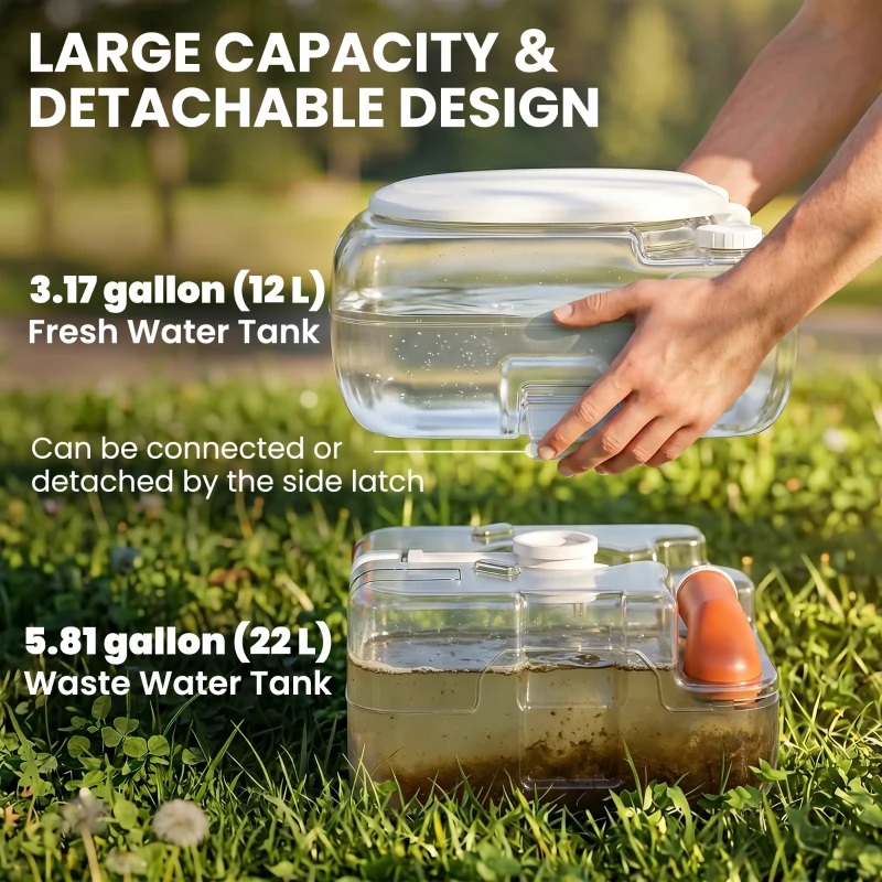 Outsunny Porta Potty, 5.8 Gallon Portable Toilet with Level Indicator and Anti-Leak Pump for Camping, Boating, Hiking, Travel, RV
