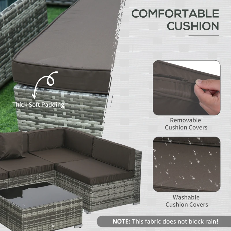 Outsunny 7 Piece Patio Furniture Set, Wicker Outdoor Sectional Sofa Set, All Weather PE Rattan Outdoor Furniture Conversation Sets with Cushions, Glass Top Coffee Table, Pillows, Charcoal