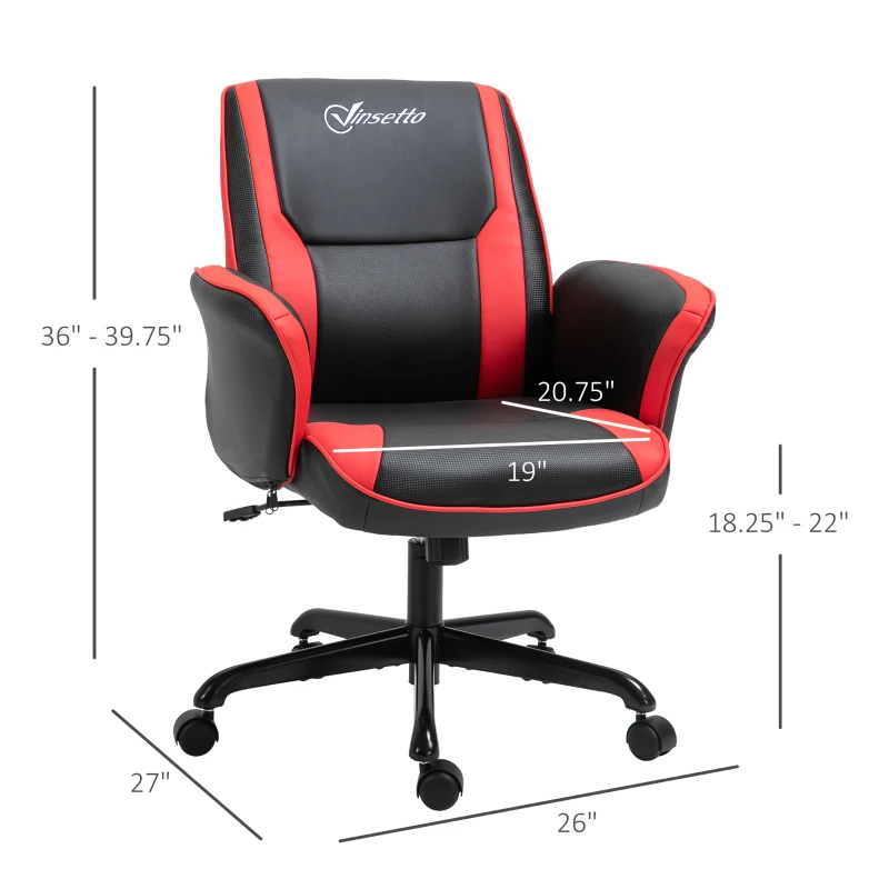 Vinsetto Ergonomic Racing Gaming Chair Faux Leather Office Computer Desk Chair with Mid Back, Armrest, and Adjustable Height, Red