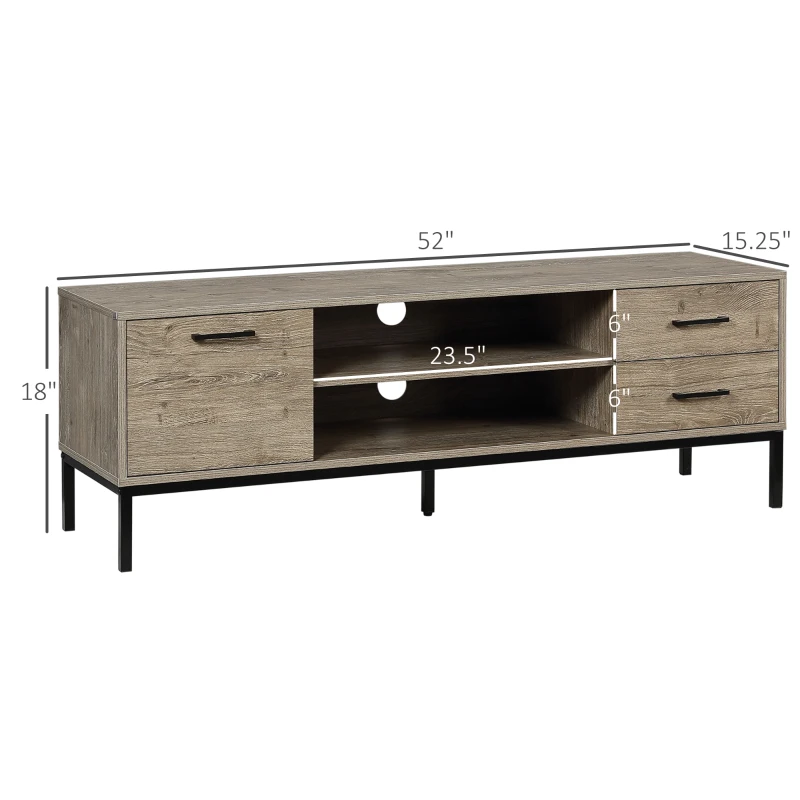 HOMCOM TV Stand for TV up to 50 Inches, Entertainment Center with Door, Open Storage and Drawers, TV Table with Steel Legs, Gray