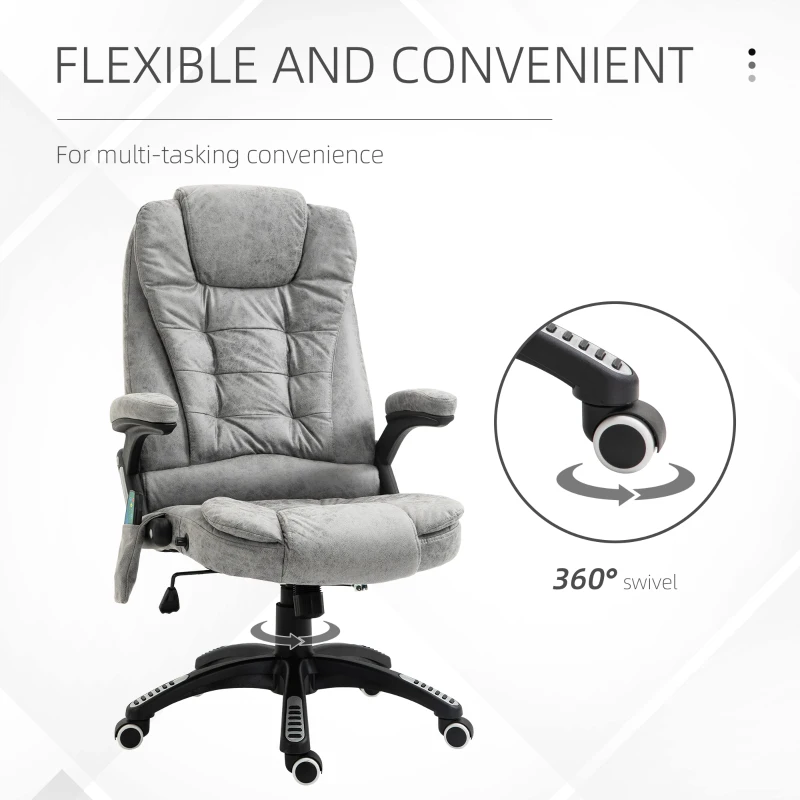 Vinsetto 6 Point Vibration Massage Office Chair with Heat, High Back Executive Office Chair with Padded Armrests, Microfiber Reclining Computer Chair, Gray