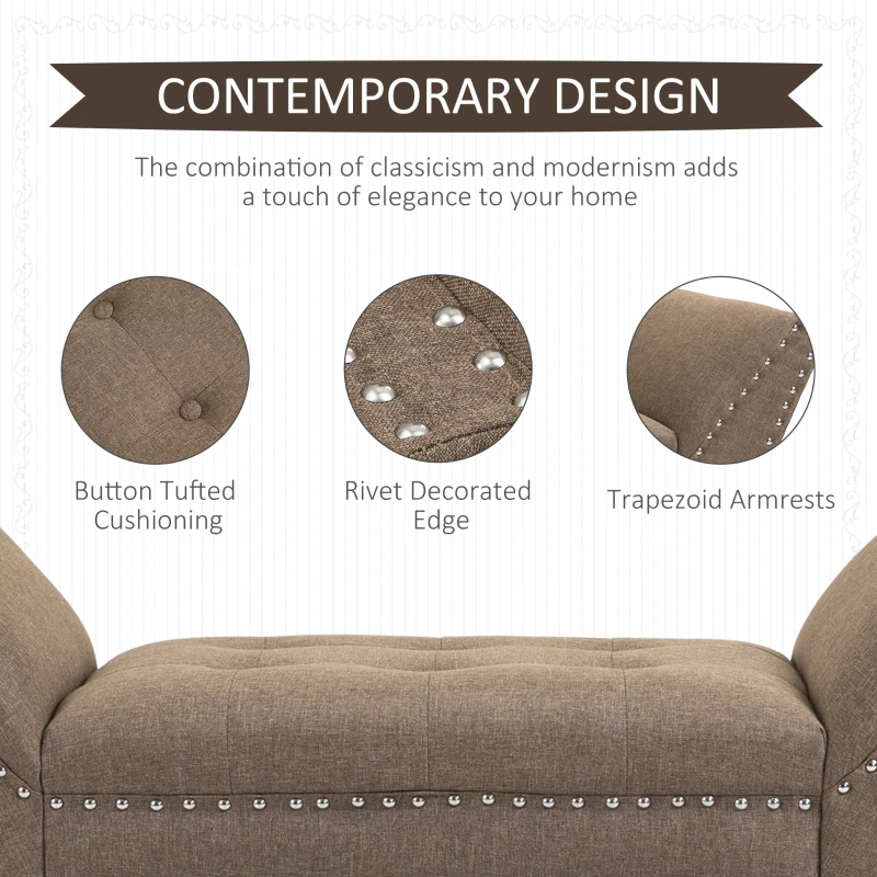 HOMCOM Modern Button Tufted Sitting Bench, Accent Fabric Upholstered Ottoman for Bedroom or Living Room, Brown