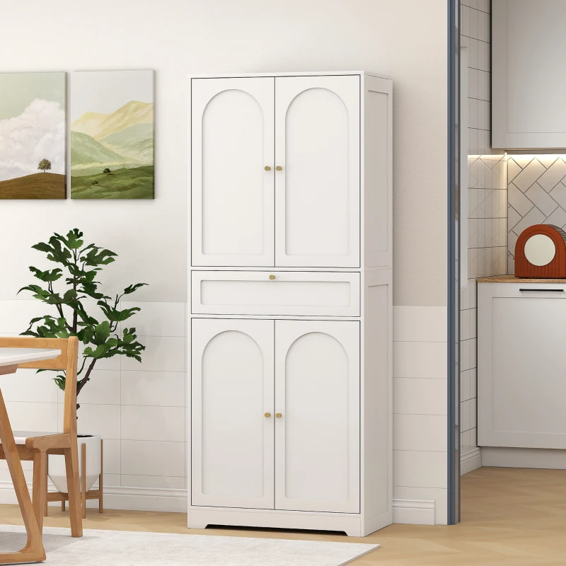 HOMCOM 72.4" Tall Kitchen Pantry Cabinet, Modern Freestanding Storage Cabinet with Shaker Doors and Adjustable Shelves, White