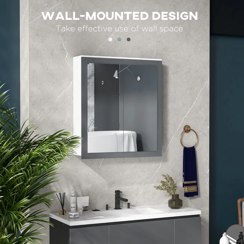 kleankin Bathroom Storage Cabinet Set, Wall Mounted Medicine Cabinet, Bathroom Cabinet with Adjustable Shelves, White & Grey