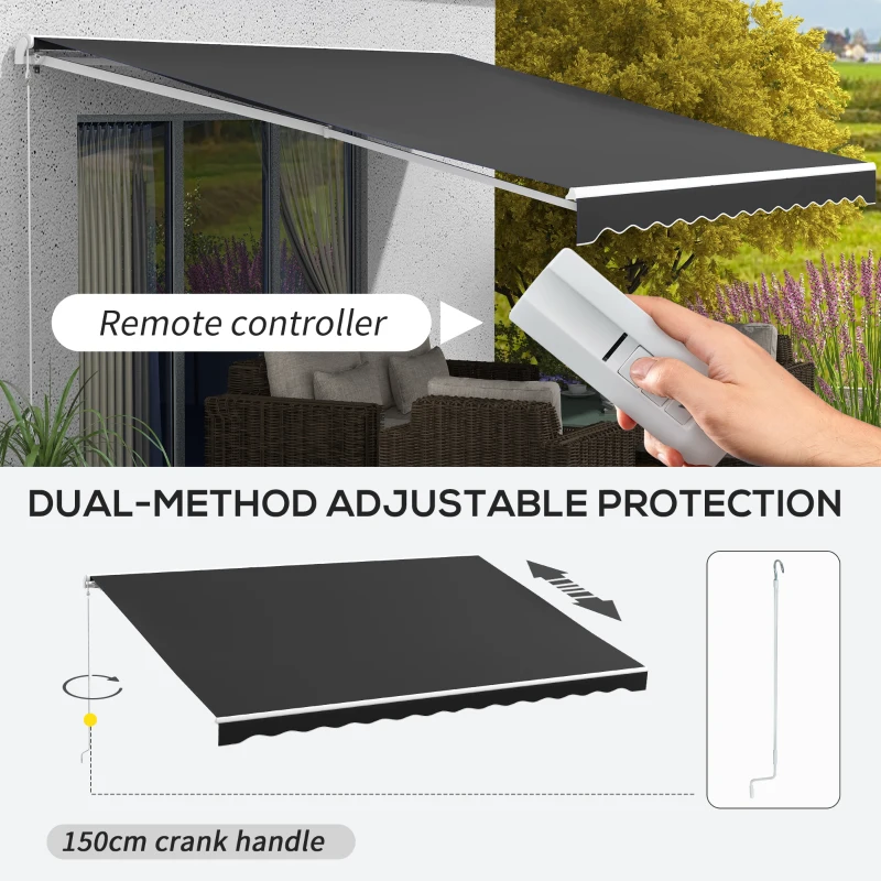 Outsunny 16' x 10' Electric Awning, Retractable Awning, Black