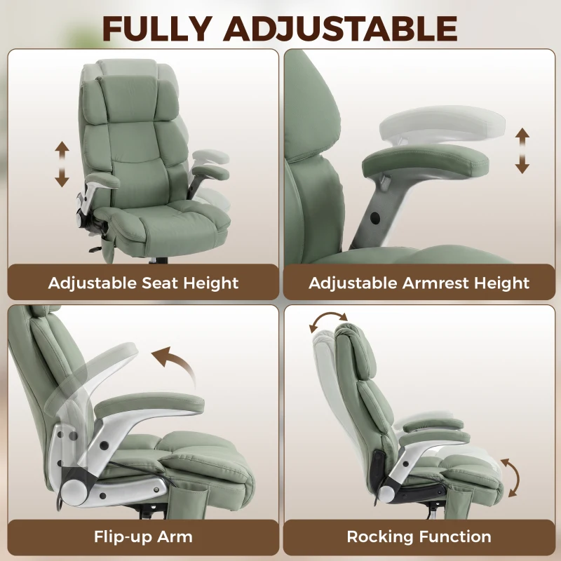 HOMCOM Ergonomic Office Chair with Inflatable Adjustable Lumbar Support, 400 Lbs Heavy Duty High Back Desk Chair, Light Green