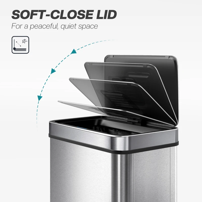 HOMCOM 15.9 Gallon (60 L) Sensor Can, Automatic Garbage Can with Soft-Close Lid, Fingerprint-Proof Stainless Steel, Silver