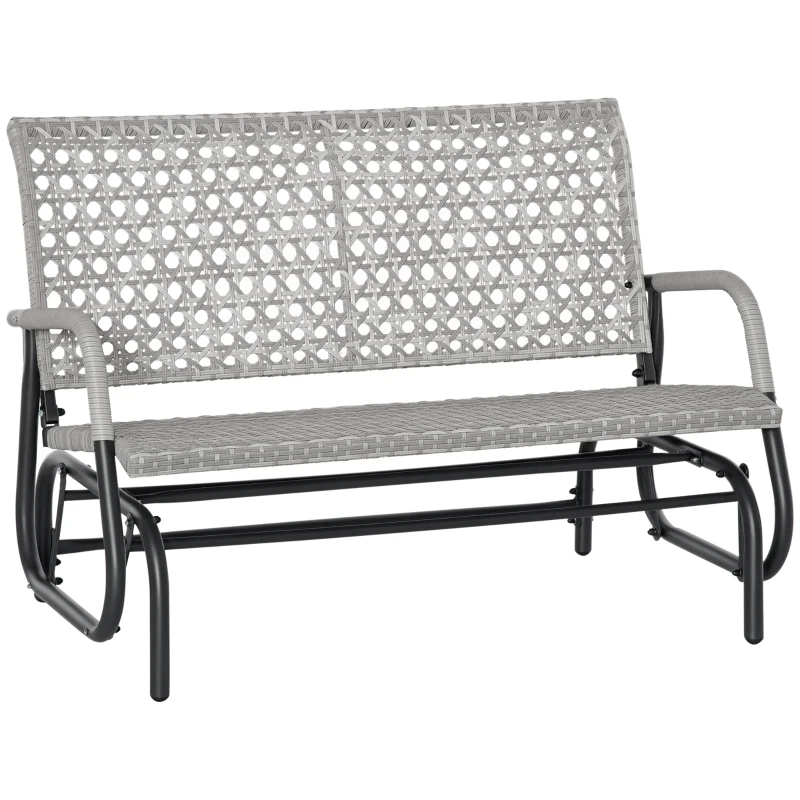 Outsunny 2 Seater Wicker Outdoor Glider Bench, Patio Swing Garden Bench, Garden Loveseat Rocking Chair, w/ Extra Wide Seat, Curved Backrest for Backyard, Poolside, Lawn, Mixed Grey