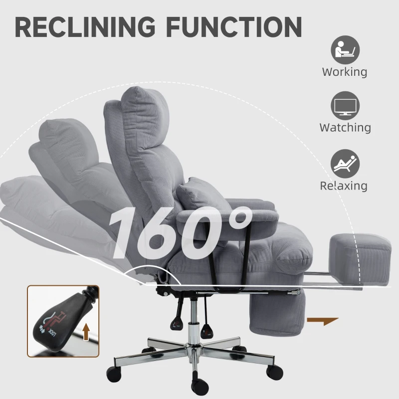 HOMCOM Executive Office Chair with Lumbar Support, Footrest, High Back Reclining Overstuffed Desk Chair with, Gray