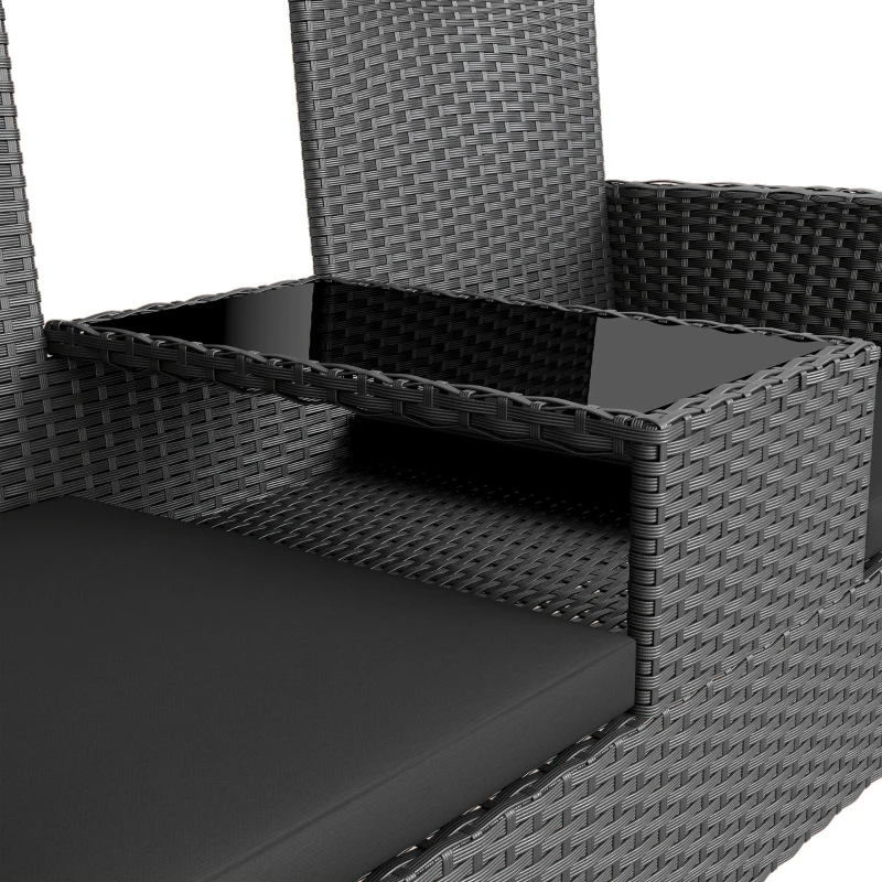 Outsunny Patio Furniture w/ Mid-Table PE Rattan Loveseat w/ Cushion, Black