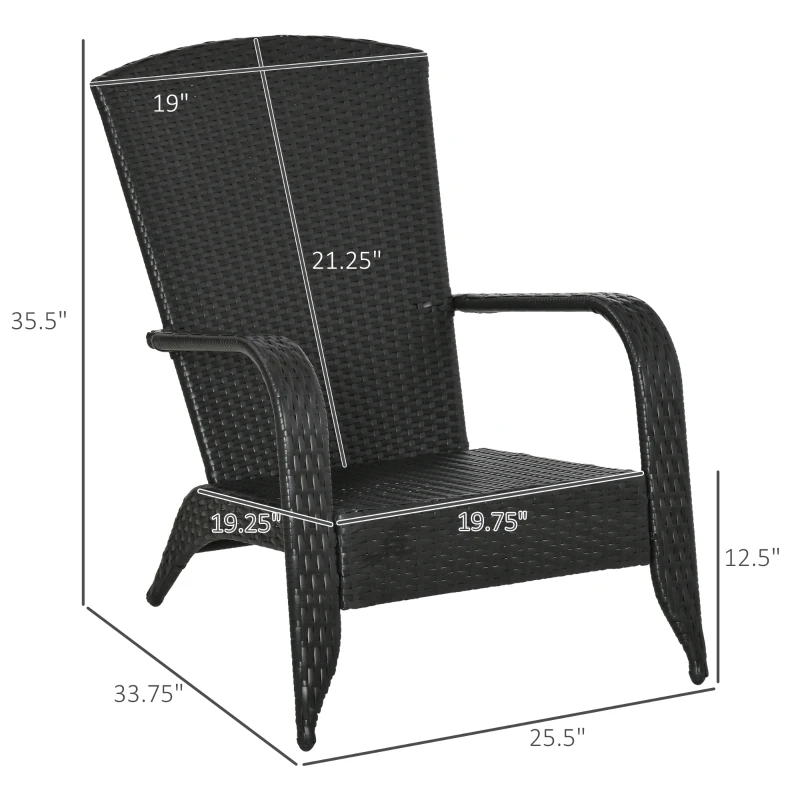 Outsunny Patio Wicker Adirondack Chair, Outdoor All-Weather Rattan Fire Pit Chair w/ Soft Cushions, Tall Curved Backrest and Comfortable Armrests for Deck or Garden, Cream White and Black