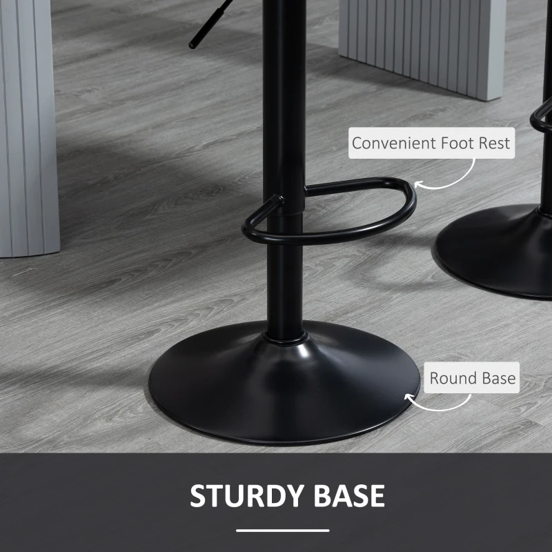 HOMCOM Bar Stools Set of 2, Swivel Counter Height Barstools with Back, Footrest, Adjustable Height, Black