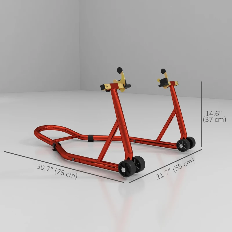 HOMCOM Motorcycle Rear Wheel Stand, Universal Motorcycle Lift with Adjustable U + L Swingarm Spool, Red