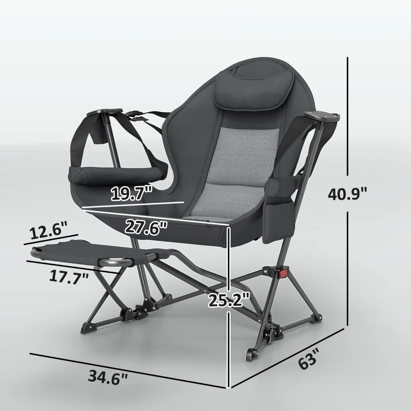 Outsunny Hammock Camping Chair Set of 2, Adjustable Back Folding Swinging Hammock Chair with Cup Holder, Padded Seat, Dark Gray
