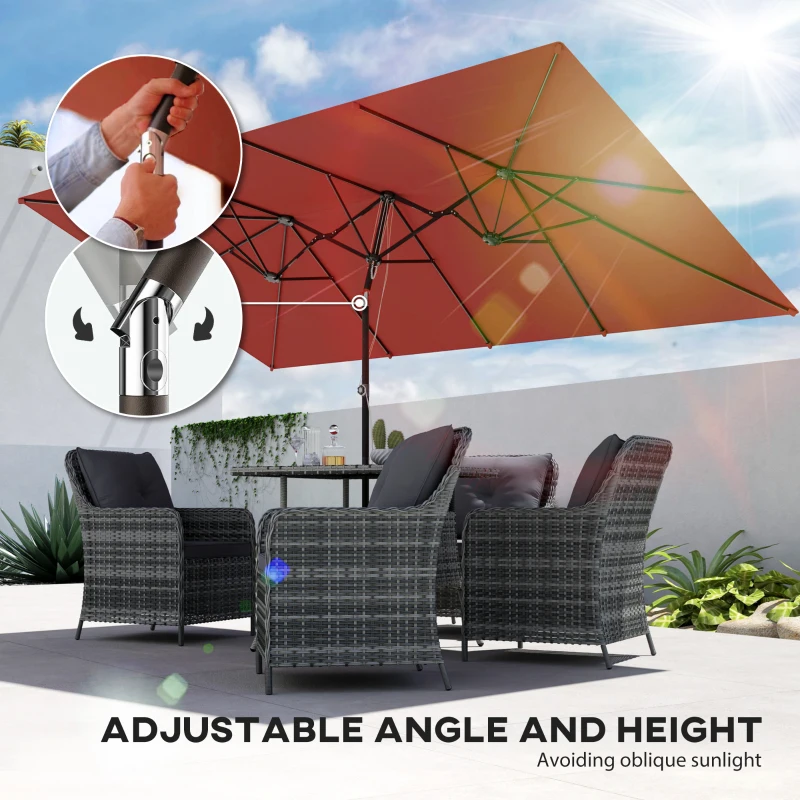 Outsunny Double-Sided Patio Umbrella Parasol with Tilt, Adjustable Height, Vents and 12 Ribs, for Garden, Deck, Pool, Wine Red