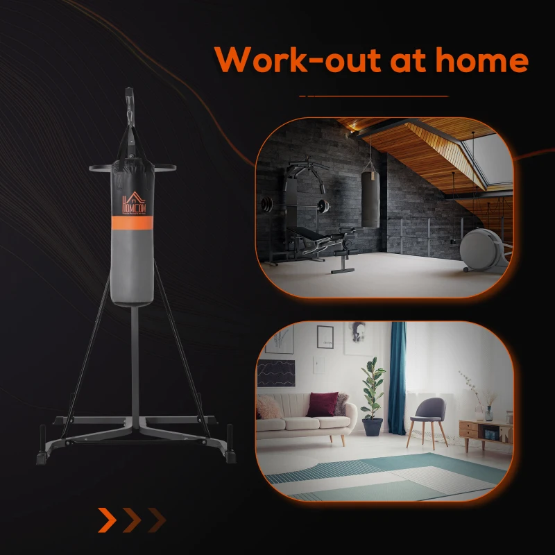 HOMCOM 2-in-1 Punching Bag with Stand for Adults, 65.7"-73.6" Height Adjustable Freestanding Heavy Bag Stand with Speedball