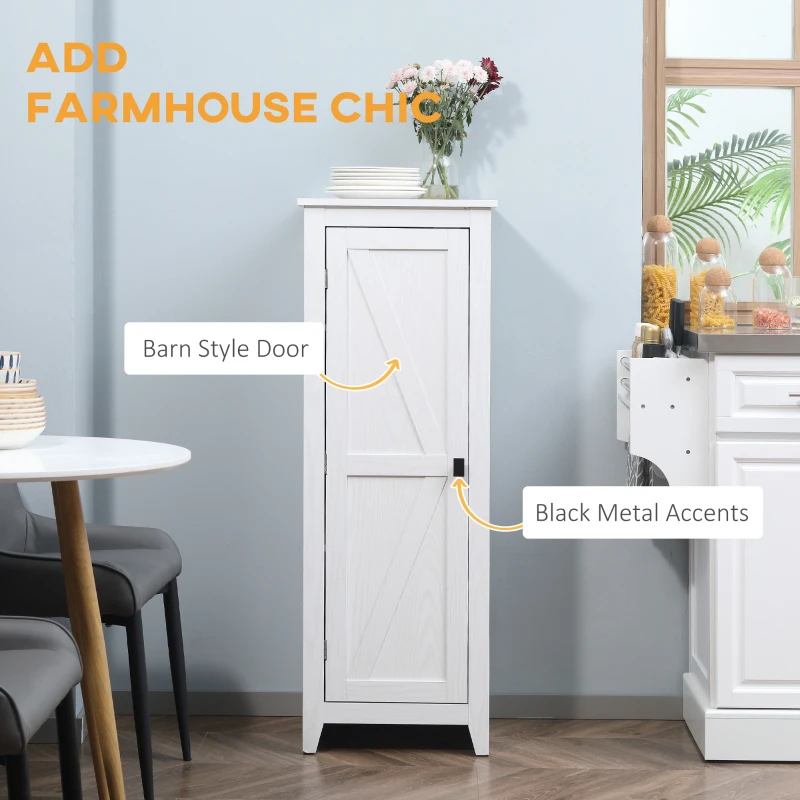 HOMCOM 48" Farmhouse Kitchen Pantry Storage Cabinet with Barn Door, Kitchen Pantry Cabinet with Adjustable Shelves, White