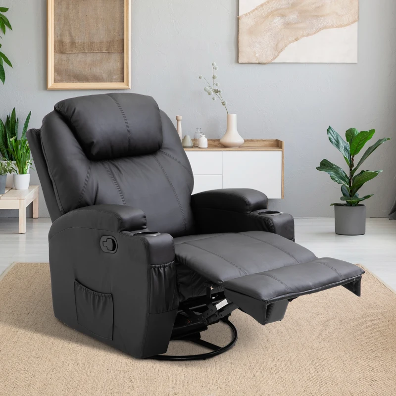 HOMCOM Faux Leather Heated Massage Recliner Chair with Remote - Black