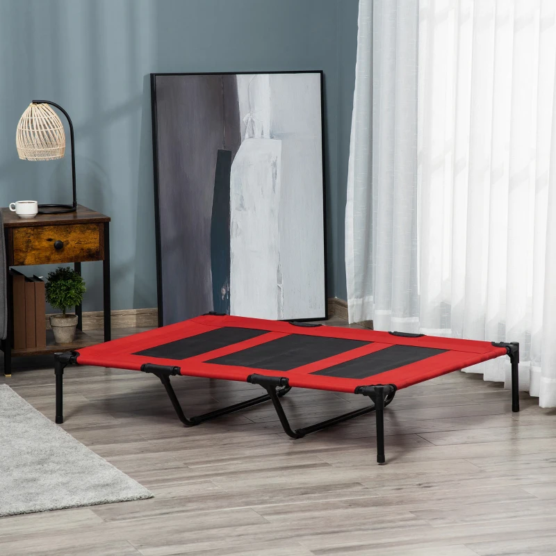 PawHut XL Elevated Dog Bed, Outdoor Raised Dog Bed, Portable Pet Cot w/Carry Bag Metal Frame Breathable Mesh Indoor and Outdoor Red