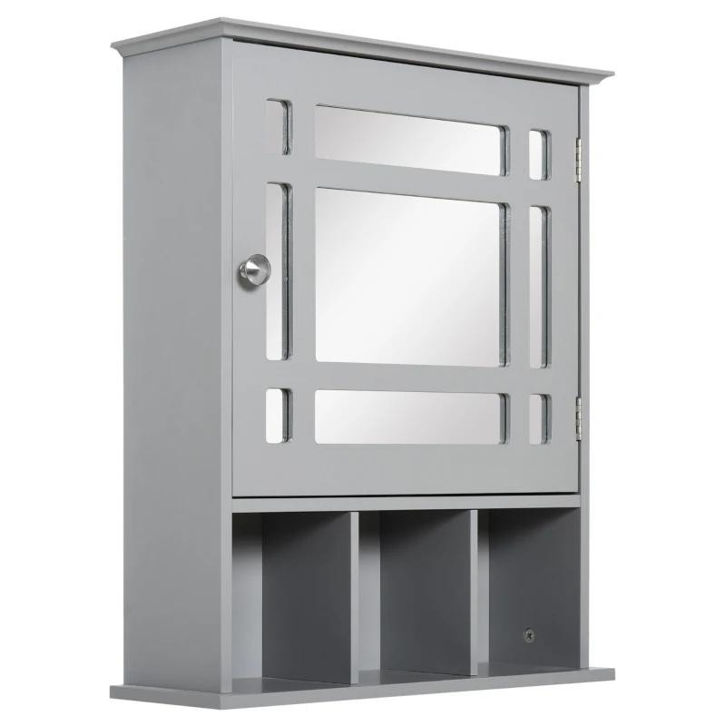 kleankin Bathroom Cabinet Wall Mount with Mirror Door 3 Shelf Organizer for Bathroom, Kitchen, Bedroom, Grey