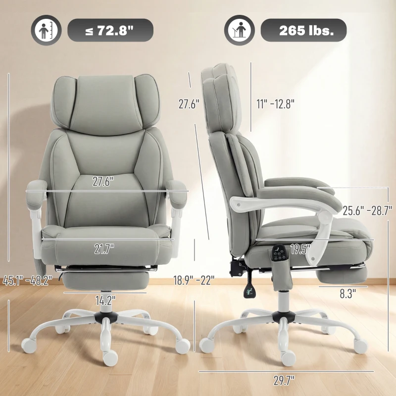 HOMCOM High Back Vibration Massage Office Chair Heated Reclining Computer Chair w/ Footrest, Swivel Wheels, Remote, Light Gray