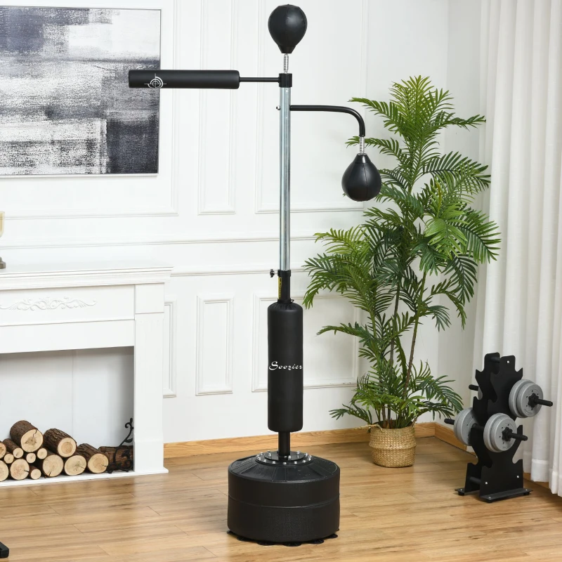 Soozier 4-in-1 Boxing Punching Bag Stand with 2 Speedballs, 360° Relax Bar, & PU-Wrapped Bag & Adjustable Height, Black