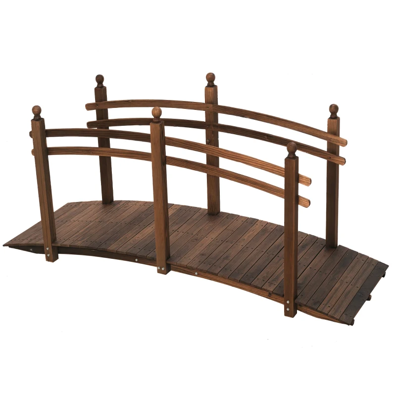 Outsunny 7.5' Fir Wood Garden Bridge Arc Walkway with Side Railings, for Backyards, Gardens, & Streams, Carbonized