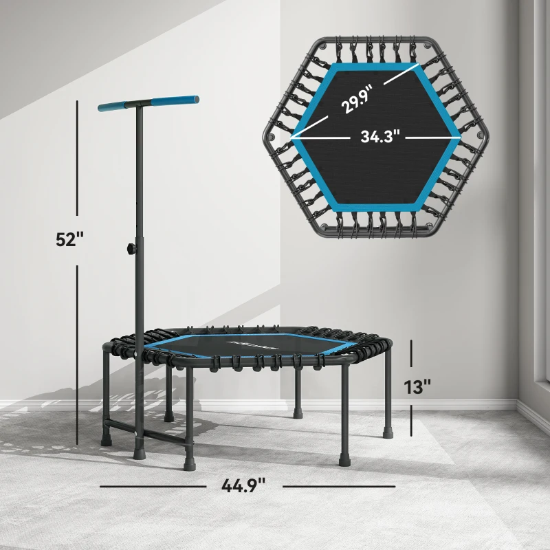 Soozier 45" Rebounder Trampoline for Adults, Quiet Bungee Rebounder with LED Lights and Adjustable Handle, Blue