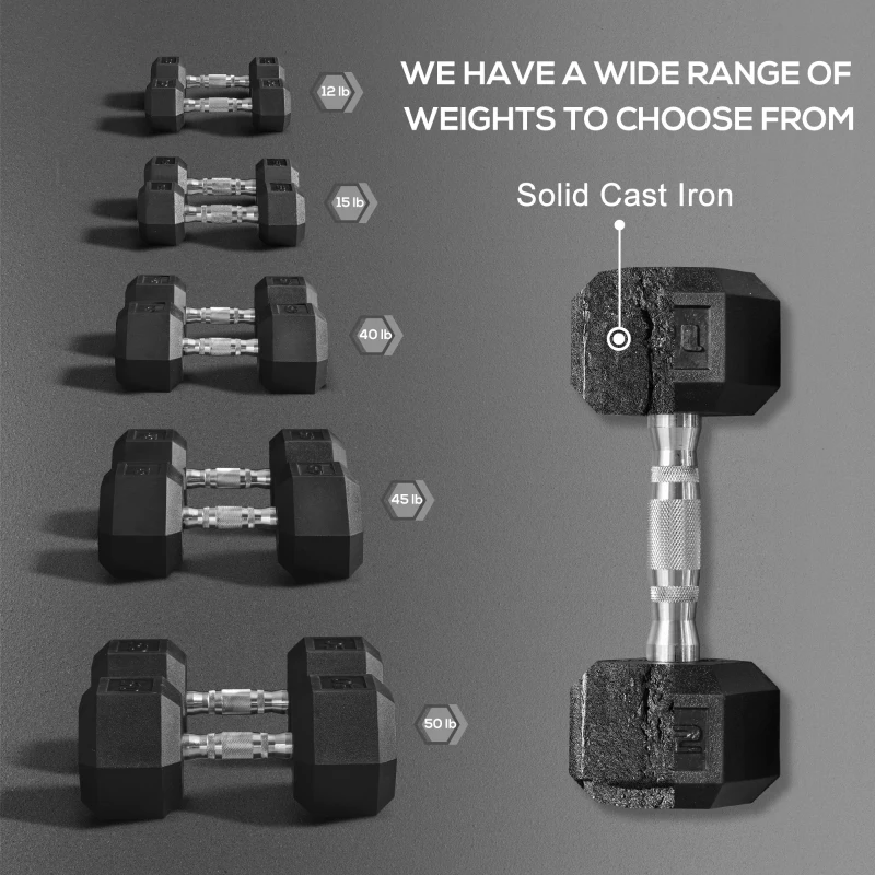 Soozier 2 x 45lbs Hex Dumbbell Set of 2, Rubber Weights Exercise Fitness with Non-Slip Handles, Anti-roll, for Women or Men Home Gym Workout, Black