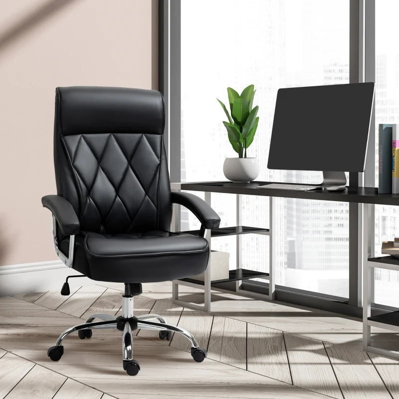 Vinsetto High Back Executive Office Chair Computer Desk Chair Adjustable Ergonomic Home Office Chair Diamond-Stitched PU Leather Swivel with Padded Armrests, Black