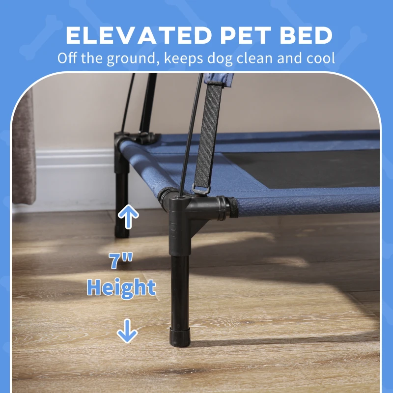 PawHut Elevated Portable Dog Cot Pet Bed with UV Protection Canopy Shade, 30 inch, Dark Blue