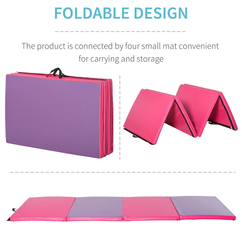 Soozier 4'x10'x2" Folding Gymnastics Tumbling Mat, Exercise Mat with Carrying Handles for Yoga, MMA, Martial Arts, Pink and Purple