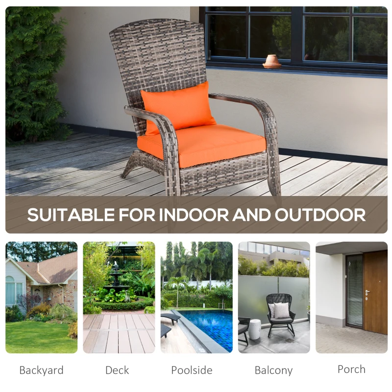 Outsunny Patio Wicker Adirondack Chair, Outdoor PE Rattan Fire Pit Chair, Muskoka Chair w/ Soft Cushions, Tall Curved Backrest and Comfortable Armrests for Deck Garden, Orange