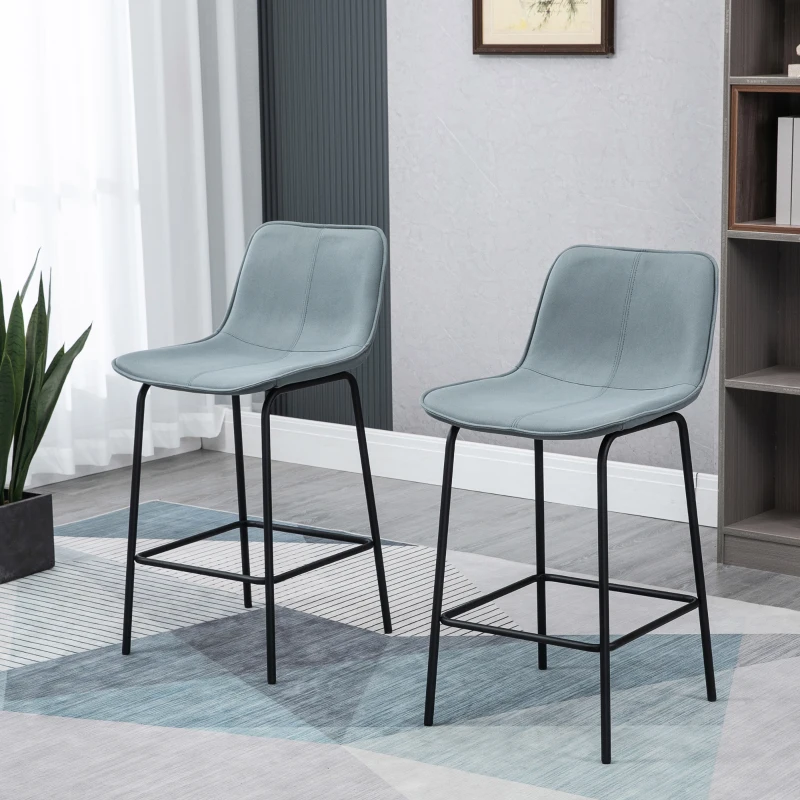 HOMCOM Bar Stools Set of 2, Upholstered Counter Height Bar Chairs, Kitchen Stools with Steel Legs