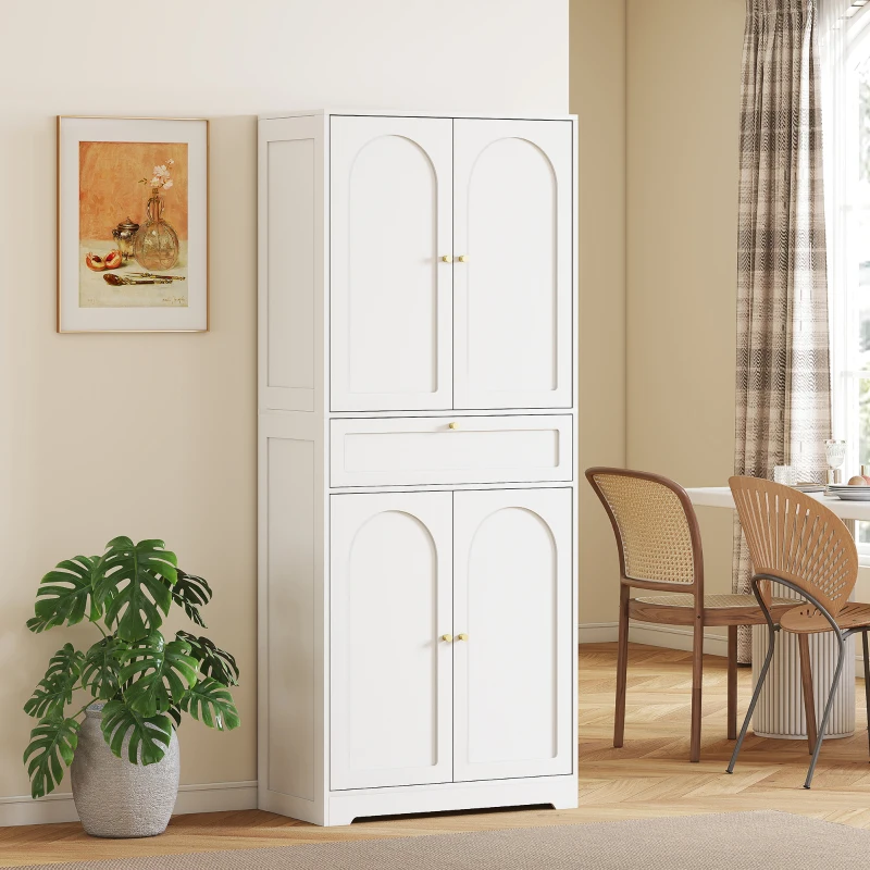 HOMCOM 72.4" Tall Kitchen Pantry Cabinet, Modern Freestanding Storage Cabinet with Shaker Doors and Adjustable Shelves, White