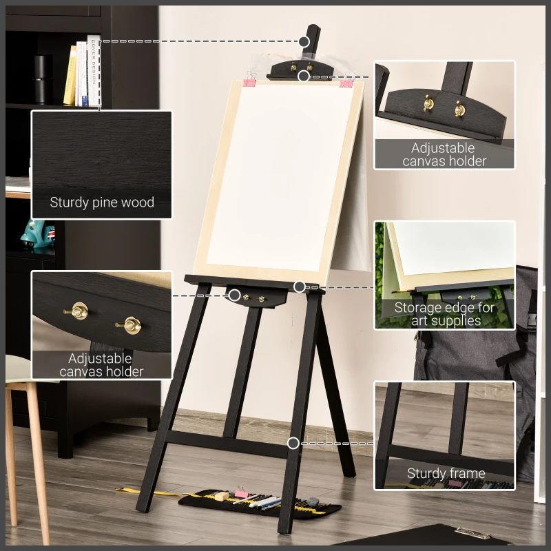 HOMCOM A-Frame Easel of Maximum Height 53", Holds Canvases Up to 43", Painting Studio Art Easel that Tilts up to 90° Degrees for Adults, Beginners, Students, Black