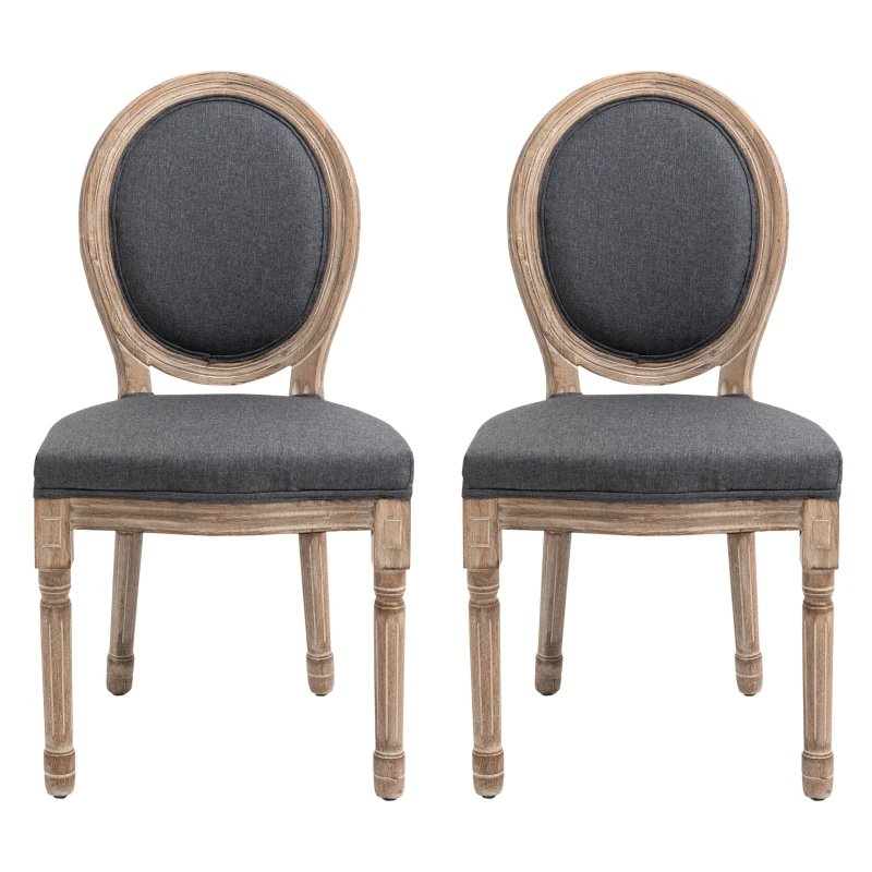 HOMCOM Vintage Armless Dining Chais Set of 2, French Chic Side Chairs with Curved Backrest Linen Upholstery for Kitchen Living Room, Grey