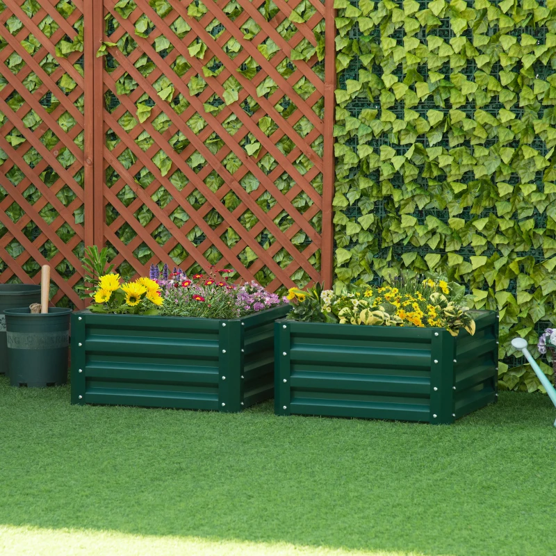 Outsunny 2' x 2' x 1' 2-Piece Raised Garden Bed Box with Steel Frame for Vegetables, Flowers, & Herbs, Green