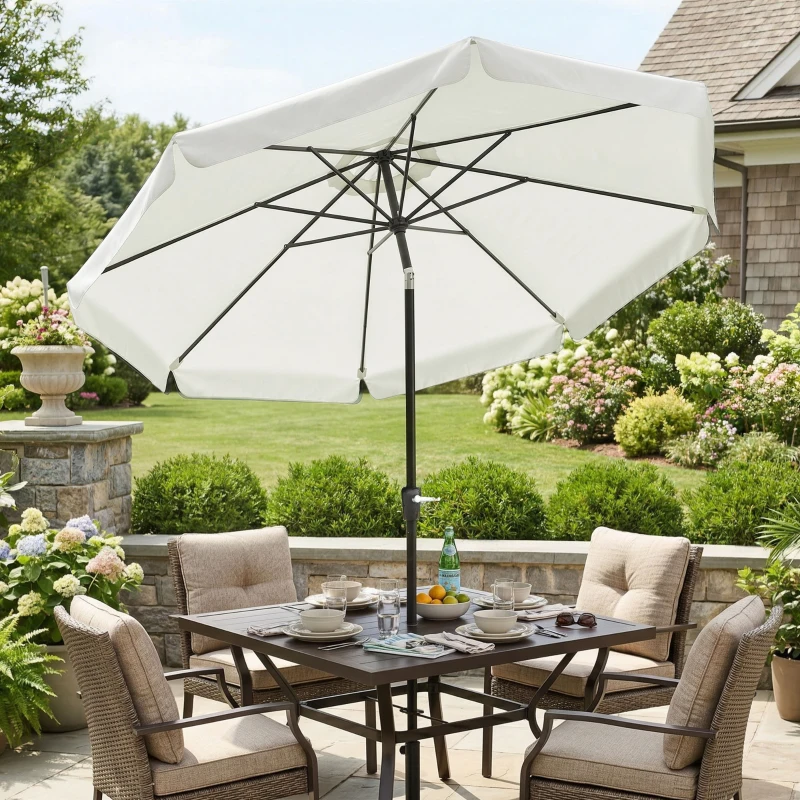 Outsunny 8.5 ft Outdoor Market Table Umbrella, Round Patio Umbrella with Tilt and Crank for Garden, Backyard, Deck, Cream White