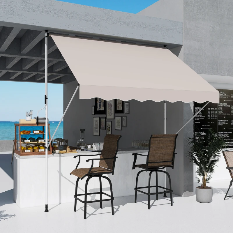 Outsunny 10x5ft Manual Retractable Awning, Patio Sun Shade Canopy Shelter with 5.6-9.2ft Support Pole, Water Resistant UV Protector, for Window, Door, Porch, Deck, Beige