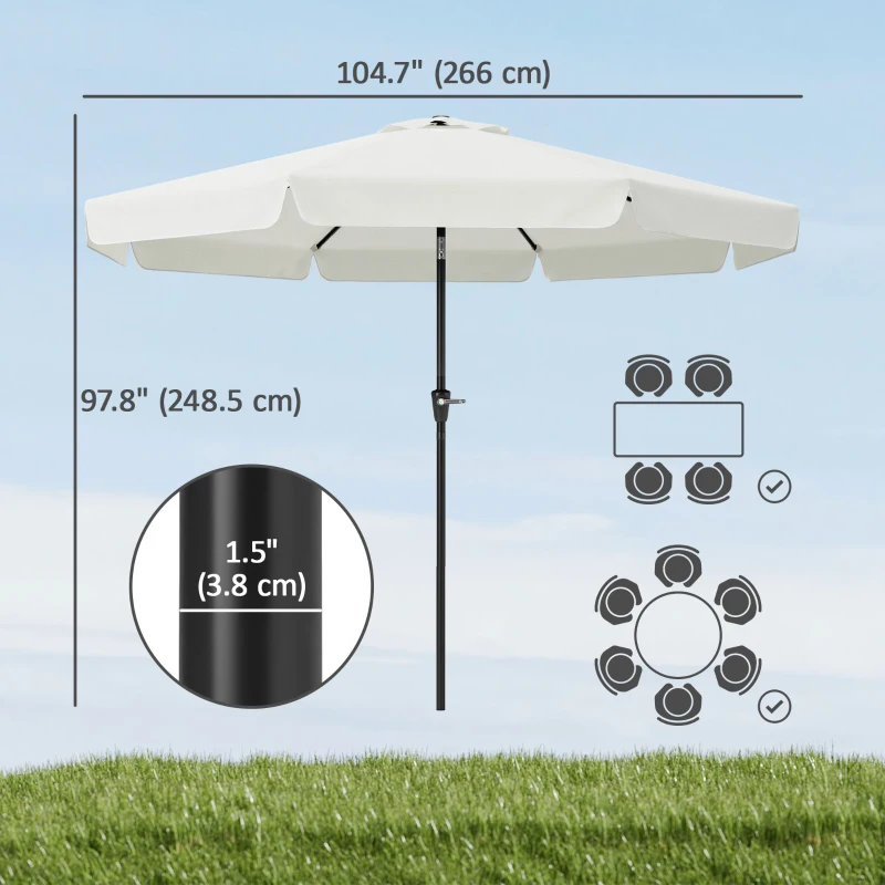 Outsunny 8.5 ft Outdoor Market Table Umbrella, Round Patio Umbrella with Tilt and Crank for Garden, Backyard, Deck, Cream White