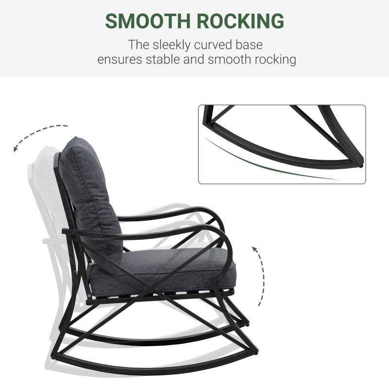 Outsunny 3-Piece Patio Bistro Set Outdoor Rocking Coffee Table Chair Set with Curved Base, Soft Cushions, Steel Frame, Black