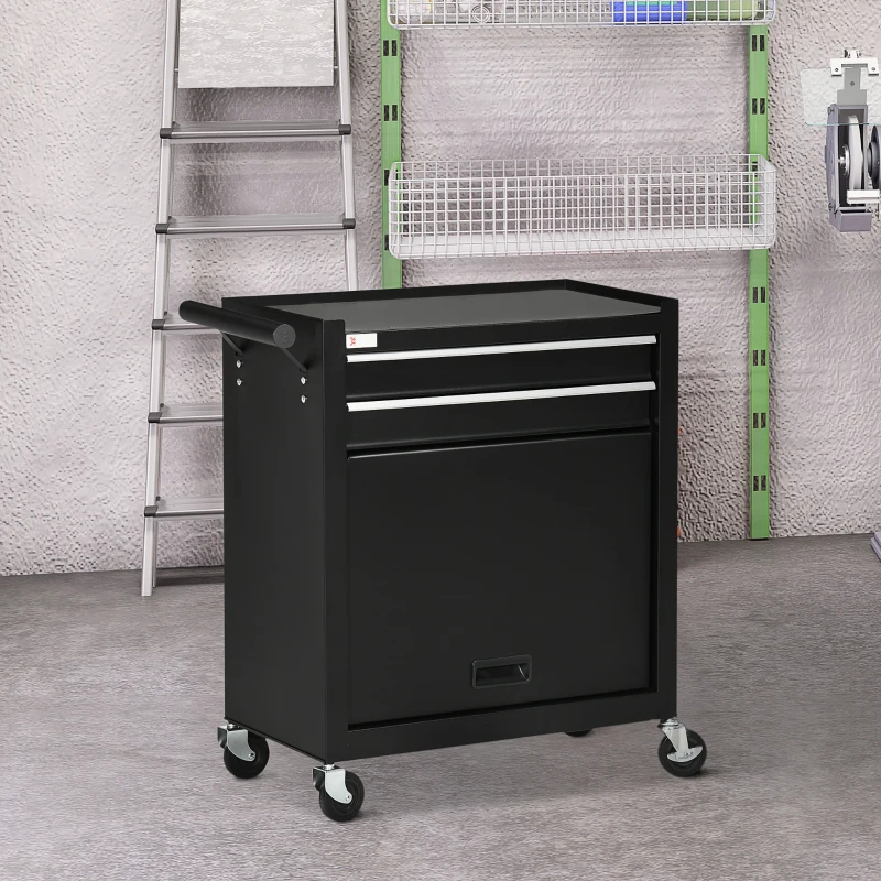 DURHAND 2-Drawer Rolling Tool Chest on Wheels, Metal Tool Cabinet for Warehouse, Workshop and Garage, Black