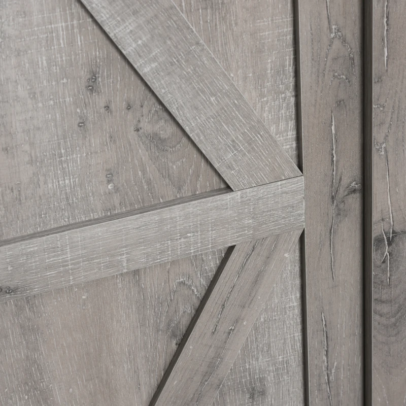 HOMCOM Farmhouse Accent Cabinet, Kitchen Cupboard Storage Cabinet with Barn Door and Adjustable Shelf, Gray Oak