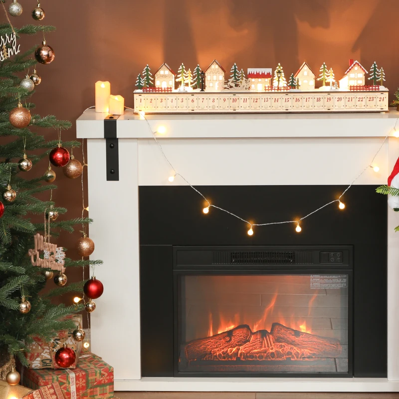 HOMCOM Christmas Advent Calendar with 24 Countdown Drawers and LED Lights, Wood-Effect Advent Calendar, Battery Operated