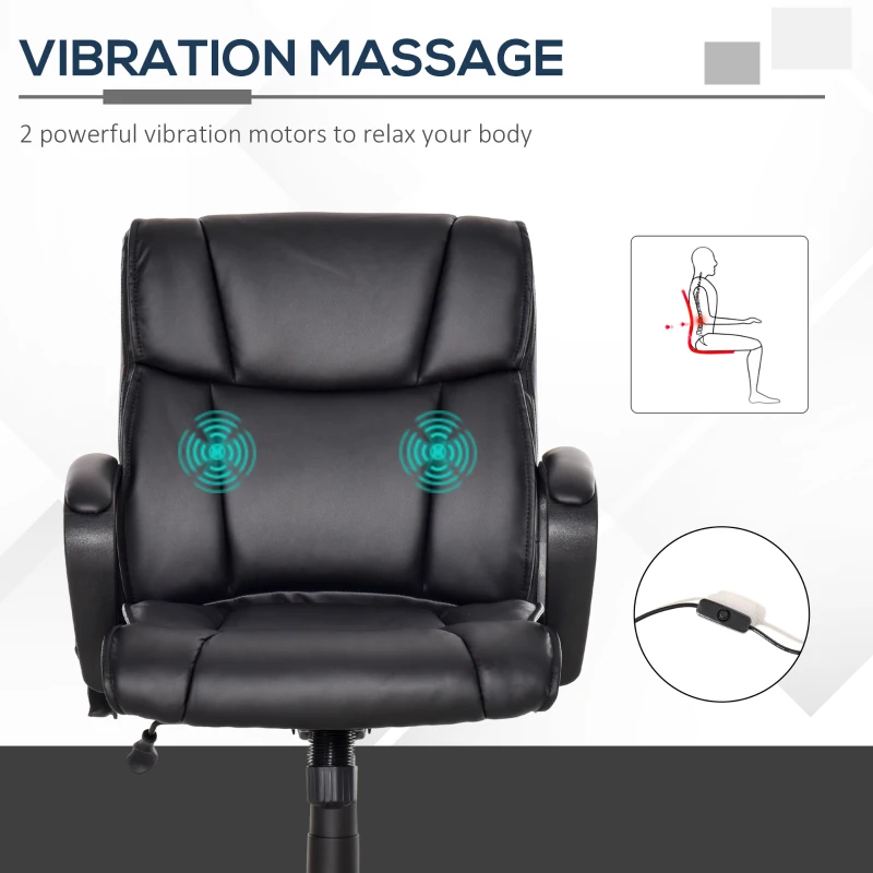 Vinsetto Mid Back Home Office Chair with 2-Point Lumbar Massage, USB Power, Faux Leather Desk Computer Chair, Black